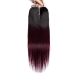 Load image into Gallery viewer, Morketic Black Roots Dark 99J Ombre Color Hair 4x4 Straight Swiss Lace Closure With Baby Hair Remy Human Hair
