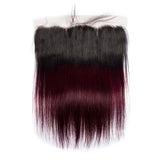 Load image into Gallery viewer, Morketic Black Roots Dark 99J Ombre Hair HD Transparent 13x4 Straight Lace Frontal Closure Pre Plucked Natural Hairline With Baby Hair Remy Brazilian Human Hair