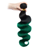 Load image into Gallery viewer, Morketic Black Roots Green Brazilian Human Hair Body Wave 1 Bundle