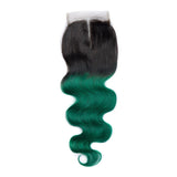 Load image into Gallery viewer, Morketic Body Wave Closure Black Roots Green Color Hair 4x4 Transparent Swiss Lace Closure With Baby Hair Remy Human Hair