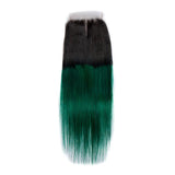 Load image into Gallery viewer, Morketic Black Roots Green Ombre Color Hair 4x4 Straight Lace Closure With Baby Hair Remy Human Hair