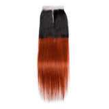Load image into Gallery viewer, Morketic Black Roots Dark Ginger Ombre Color Hair Straight Human Hair 4X4 Swiss Lace Closure With Baby Hair Remy Hair