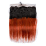 Load image into Gallery viewer, Morketic Black Roots Dark Ginger Hair HD Transparent 13x4 Straight Lace Frontal Closure Pre Plucked Natural Hairline With Baby Hair Remy Human Hair