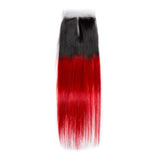 Load image into Gallery viewer, Morketic Black Roots Red Color Hair 4X4 Straight Lace Closure With Baby Hair Remy Human Hair