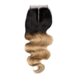 Load image into Gallery viewer, Morketic Body Wave Closure Black Roots Strawberry Blonde Color Hair 4x4 Swiss Lace Closure With Baby Hair Remy Human Hair