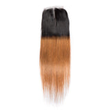 Load image into Gallery viewer, Morketic Black Roots Auburn Brown Straight 4X4 Swiss Lace Closure With Baby Hair Remy Human Hair