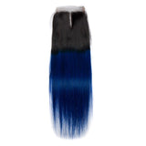 Load image into Gallery viewer, Morketic Black Roots Blue Ombre Color Hair 4x4 Straight Swiss Lace Closure With Baby Hair Remy Human Hair
