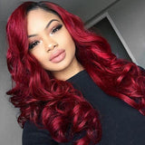 Load image into Gallery viewer, Morketic Black Roots Burgundy Color Ombre Brazilian Human Hair Body Wave 1 Bundle
