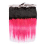 Load image into Gallery viewer, Morketic Black Roots Pink Ombre Color Hair HD Transparent 13x4 Straight Lace Frontal Pre Plucked Natural Hairline With Baby Hair Remy Human Hair