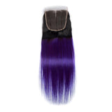 Load image into Gallery viewer, Morketic Black Roots Purple Ombre Hair Color Hair 4X4 Swiss Lace Closure Straight With Baby Hair Remy Human Hair