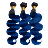 Load image into Gallery viewer, Morketic Black Roots Blue Hair Brazilian Body Wave Human Hair 1 Bundle