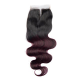 Load image into Gallery viewer, Morketic Black Roots Dark 99J Color Hair 4x4 Swiss Lace Closure Body Wave With Baby Hair Remy Human Hair