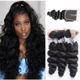 Load image into Gallery viewer, Morketic Raw Indian Virgin Hair Loose Wave 3 Bundles With 4x4 Lace Closure 100% Real Human Hair