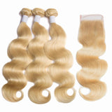 Load image into Gallery viewer, Morketic 613 Blonde Bundles With Closure Brazilian Body Wave Human Hair Weave Bundles With Closure