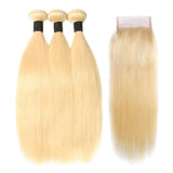 Load image into Gallery viewer, Morketic 613 Blonde Bundles With Closure Peruvian Straight Human Hair 3 Bundles With Closure