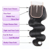 Load image into Gallery viewer, Morketic Brazilian Body Wave Swiss Lace Closure With Baby Hair Virgin Human Hair