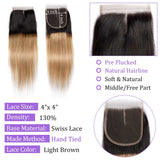 Load image into Gallery viewer, Morketic Black Roots Strawberry Blonde Color Hair 4x4 Straight Lace Closure With Baby Hair Remy Human Hair