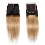 Load image into Gallery viewer, Morketic Black Roots Strawberry Blonde Color Hair 4x4 Straight Lace Closure With Baby Hair Remy Human Hair