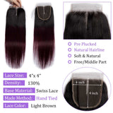 Load image into Gallery viewer, Morketic Black Roots Dark 99J Ombre Color Hair 4x4 Straight Swiss Lace Closure With Baby Hair Remy Human Hair