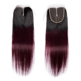 Load image into Gallery viewer, Morketic Black Roots Dark 99J Ombre Color Hair 4x4 Straight Swiss Lace Closure With Baby Hair Remy Human Hair