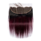 Load image into Gallery viewer, Morketic Black Roots Dark 99J Ombre Hair HD Transparent 13x4 Straight Lace Frontal Closure Pre Plucked Natural Hairline With Baby Hair Remy Brazilian Human Hair