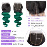 Load image into Gallery viewer, Morketic Body Wave Closure Black Roots Green Color Hair 4x4 Transparent Swiss Lace Closure With Baby Hair Remy Human Hair