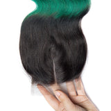 Load image into Gallery viewer, Morketic Body Wave Closure Black Roots Green Color Hair 4x4 Transparent Swiss Lace Closure With Baby Hair Remy Human Hair