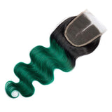 Load image into Gallery viewer, Morketic Body Wave Closure Black Roots Green Color Hair 4x4 Transparent Swiss Lace Closure With Baby Hair Remy Human Hair