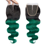 Load image into Gallery viewer, Morketic Body Wave Closure Black Roots Green Color Hair 4x4 Transparent Swiss Lace Closure With Baby Hair Remy Human Hair