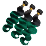 Load image into Gallery viewer, Morketic Black Roots Green Brazilian Human Hair Body Wave 1 Bundle