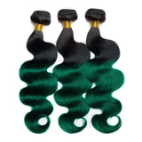 Load image into Gallery viewer, Morketic Black Roots Green Brazilian Human Hair Body Wave 1 Bundle