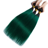 Load image into Gallery viewer, Morketic Black Roots Green Hair Weave Brazilian Straight Human Hair Bundle 1Pcs