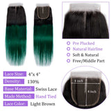 Load image into Gallery viewer, Morketic Black Roots Green Ombre Color Hair 4x4 Straight Lace Closure With Baby Hair Remy Human Hair