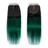 Load image into Gallery viewer, Morketic Black Roots Green Ombre Color Hair 4x4 Straight Lace Closure With Baby Hair Remy Human Hair