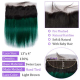 Load image into Gallery viewer, Morketic Black Roots Green Ombre Color Hair HD Transparent 13x4 Straight Lace Frontal Closure Pre Plucked Natural Hairline With Baby Hair Remy Brazilian Human Hair