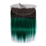 Load image into Gallery viewer, Morketic Black Roots Green Ombre Color Hair HD Transparent 13x4 Straight Lace Frontal Closure Pre Plucked Natural Hairline With Baby Hair Remy Brazilian Human Hair