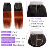 Load image into Gallery viewer, Morketic Black Roots Dark Ginger Ombre Color Hair Straight Human Hair 4X4 Swiss Lace Closure With Baby Hair Remy Hair