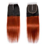 Load image into Gallery viewer, Morketic Black Roots Dark Ginger Ombre Color Hair Straight Human Hair 4X4 Swiss Lace Closure With Baby Hair Remy Hair