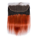 Load image into Gallery viewer, Morketic Black Roots Dark Ginger Hair HD Transparent 13x4 Straight Lace Frontal Closure Pre Plucked Natural Hairline With Baby Hair Remy Human Hair
