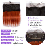 Load image into Gallery viewer, Morketic Black Roots Dark Ginger Hair HD Transparent 13x4 Straight Lace Frontal Closure Pre Plucked Natural Hairline With Baby Hair Remy Human Hair