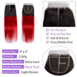 Load image into Gallery viewer, Morketic Black Roots Red Color Hair 4X4 Straight Lace Closure With Baby Hair Remy Human Hair