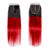 Load image into Gallery viewer, Morketic Black Roots Red Color Hair 4X4 Straight Lace Closure With Baby Hair Remy Human Hair