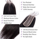 Load image into Gallery viewer, Morketic 2x6Inch Middle Part Lace Closure Brazilian Straight Remy Human Hair Swiss Lace Closure With Baby Hair