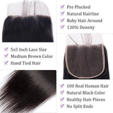 Load image into Gallery viewer, Morketic 5x5 HD Transparent Lace Closure Straight With Baby Hair Black Brazilian Remy Human Hair Closure