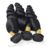 Load image into Gallery viewer, Morketic Long Brazilian Loose Wave Human Hair Weave 3 Bundles Natural Black Color