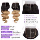 Load image into Gallery viewer, Morketic Body Wave Closure Black Roots Strawberry Blonde Color Hair 4x4 Swiss Lace Closure With Baby Hair Remy Human Hair