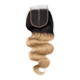 Load image into Gallery viewer, Morketic Body Wave Closure Black Roots Strawberry Blonde Color Hair 4x4 Swiss Lace Closure With Baby Hair Remy Human Hair