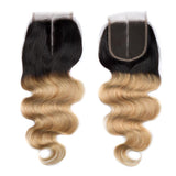 Load image into Gallery viewer, Morketic Body Wave Closure Black Roots Strawberry Blonde Color Hair 4x4 Swiss Lace Closure With Baby Hair Remy Human Hair