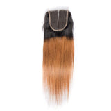 Load image into Gallery viewer, Morketic Black Roots Auburn Brown Straight 4X4 Swiss Lace Closure With Baby Hair Remy Human Hair