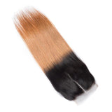 Load image into Gallery viewer, Morketic Black Roots Auburn Brown Straight 4X4 Swiss Lace Closure With Baby Hair Remy Human Hair